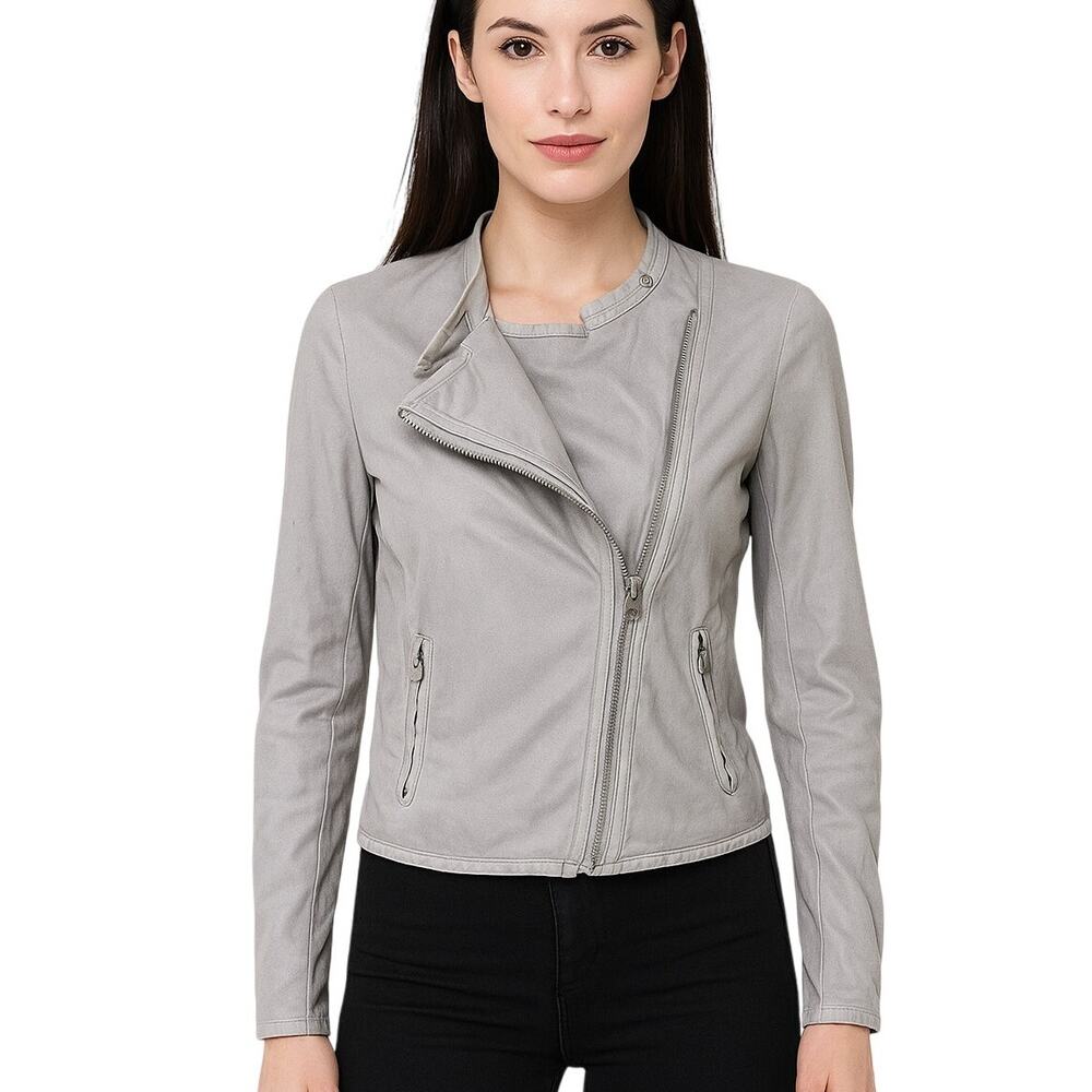 A|X Armani Exchange Moto Jacket Womens Small Gray Faux Suede Asymmetrical Zip